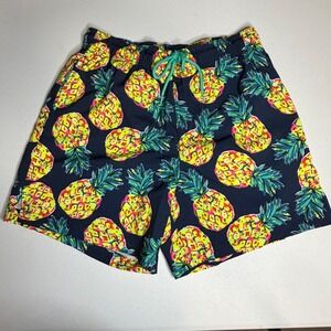 George Swim Trunks Medium Navy Blue Pineapple Print Elastic Waist Drawstring
